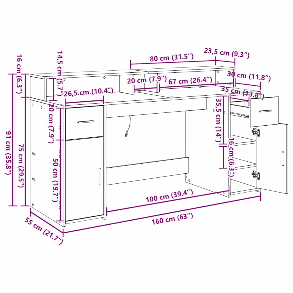 Schreibtisch Schwarze Eiche Holzwerkstoff 160 x 55 x 91 cm