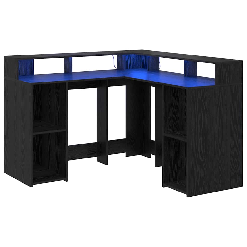 Schreibtisch mit Regal Schwarz Eichen-Optik 130 x 130 x 91 cm