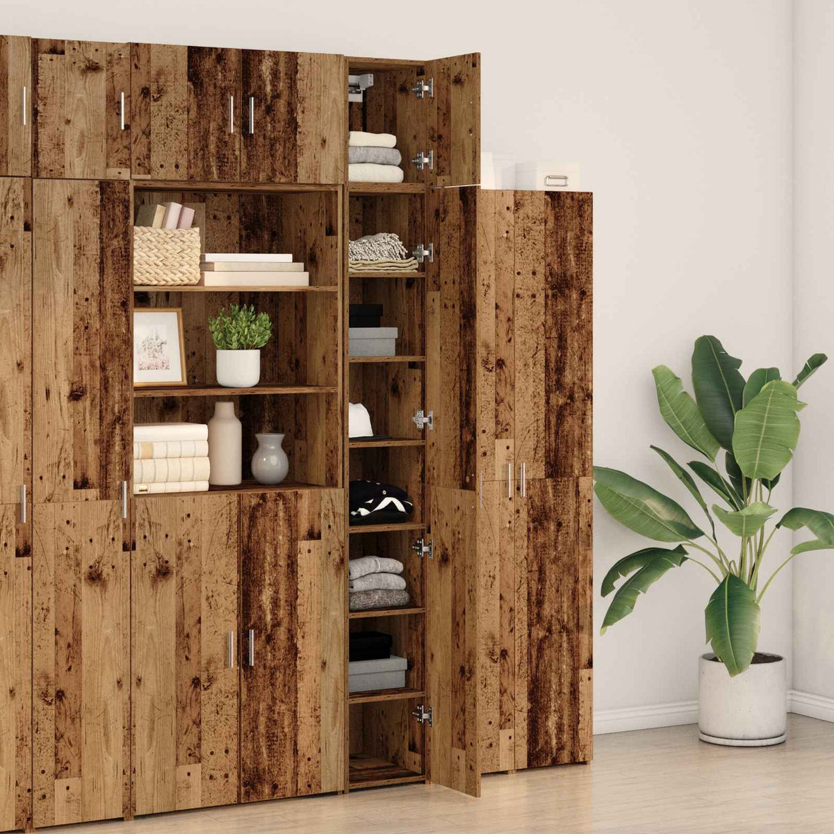 Lagerschrank mit Regalen Altholz 30 x 42,5 x 225 cm