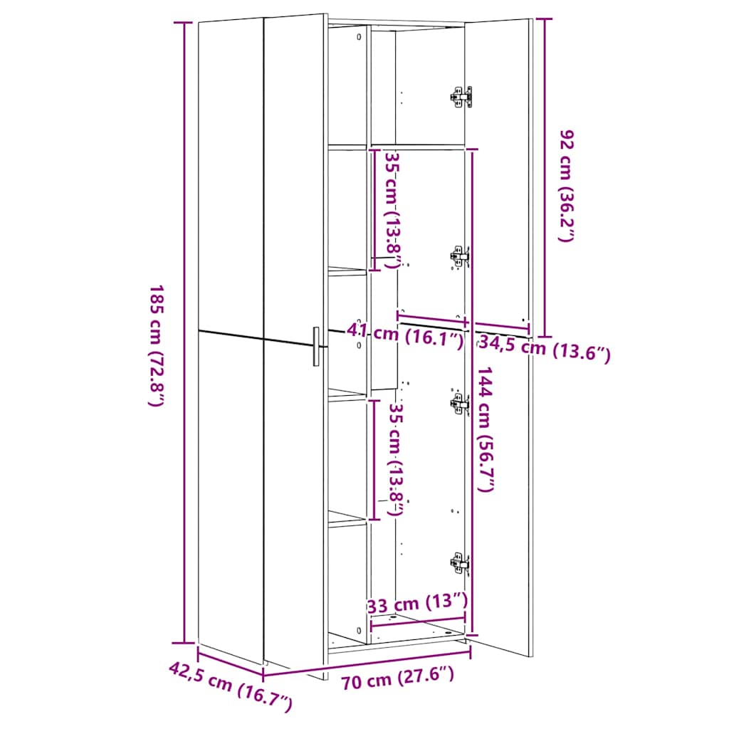 Aufbewahrungsschrank 3 stk. Artisan-Eiche 70 x 42,5 x 185 cm