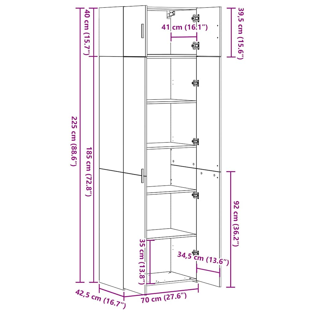 Aufbewahrungsschrank 2 stk. Artisan-Eiche 70 x 42,5 x 225 cm