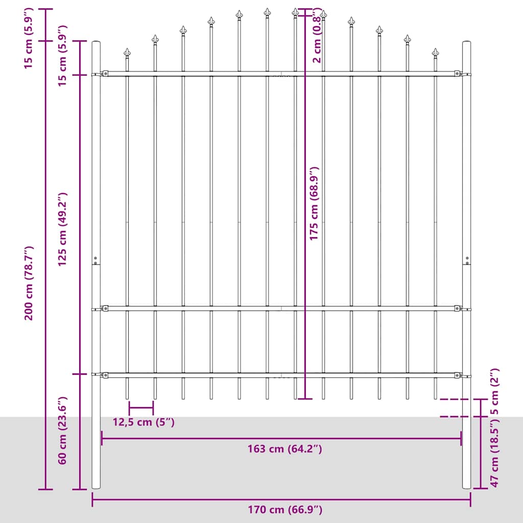 Gartenzaun WOERDEN 3 stk. 170 x 215 cm Grau