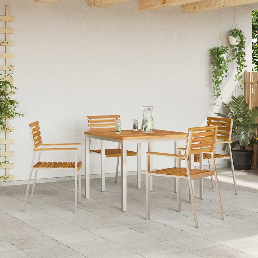 Garten Essgruppe 5 stk. Massives Akazienholz und Edelstahl