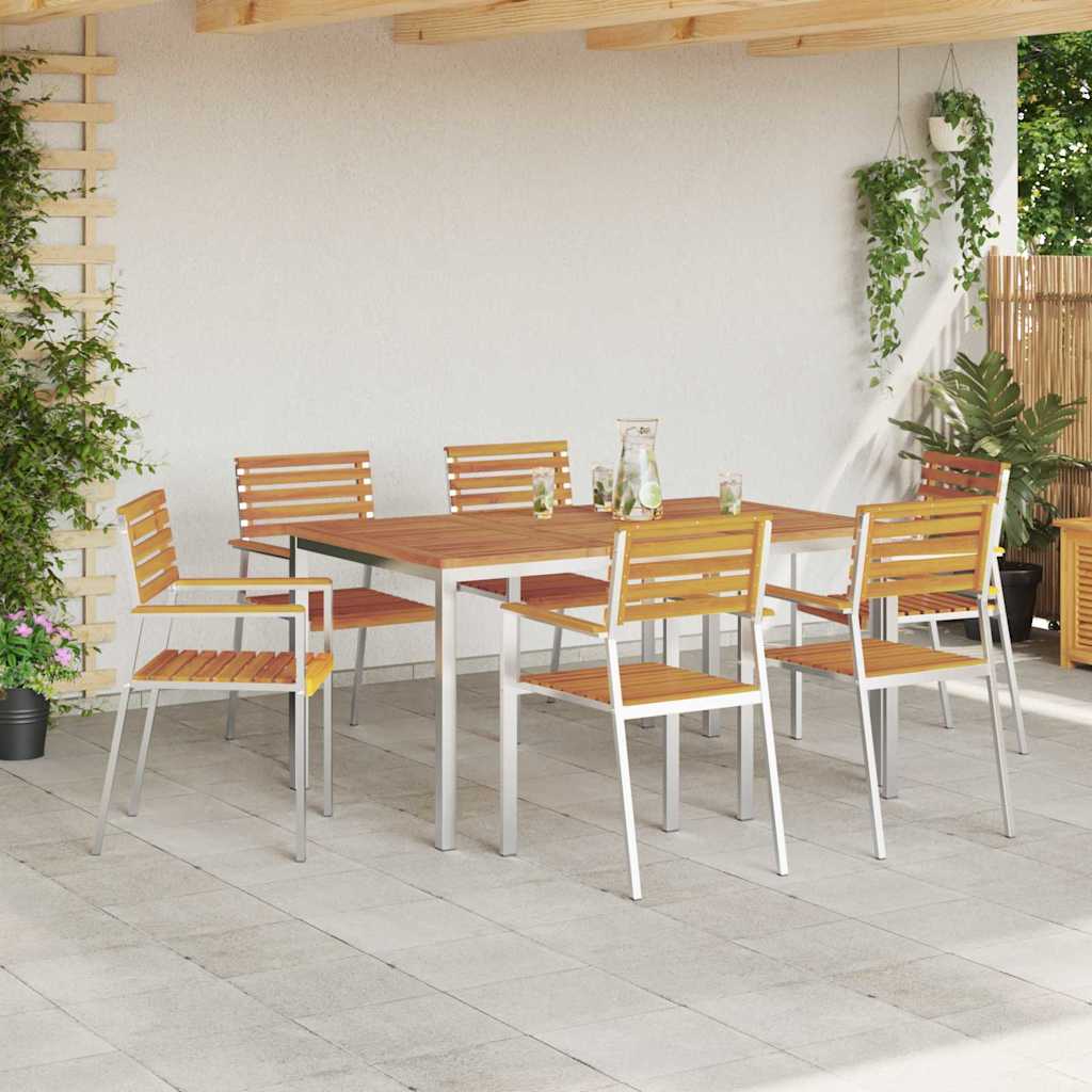Garten Essgruppe 7 pcs Massives Akazienholz und Edelstahl