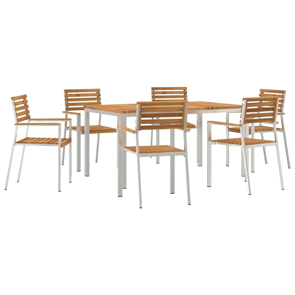 Garten Essgruppe 7 pcs Massives Akazienholz und Edelstahl
