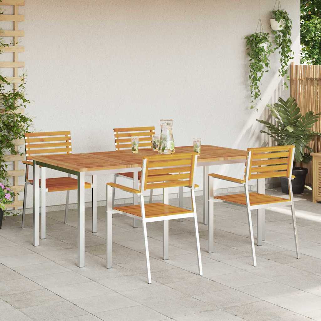 Garten Essgruppe 5 stk. Massives Akazienholz und Edelstahl