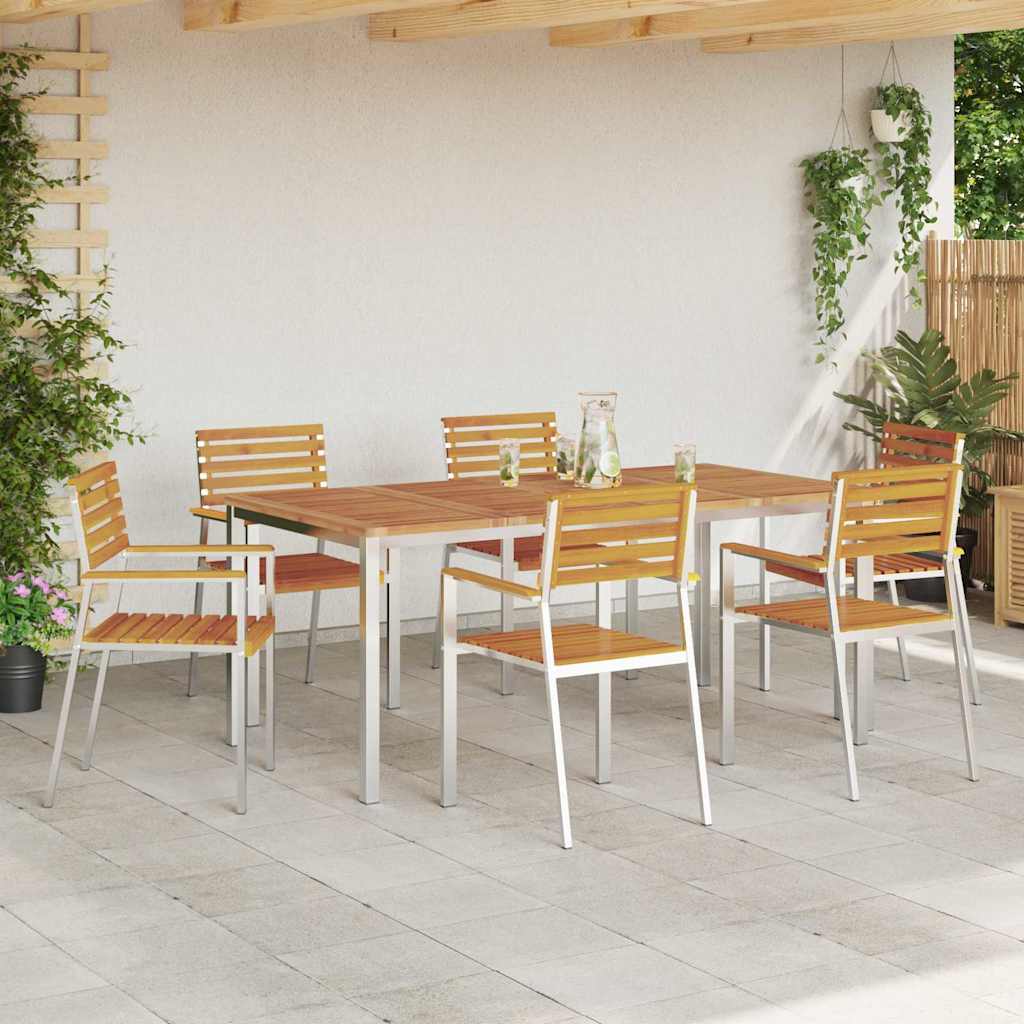 Garten Essgruppe 7 stk. Massives Akazienholz und Edelstahl