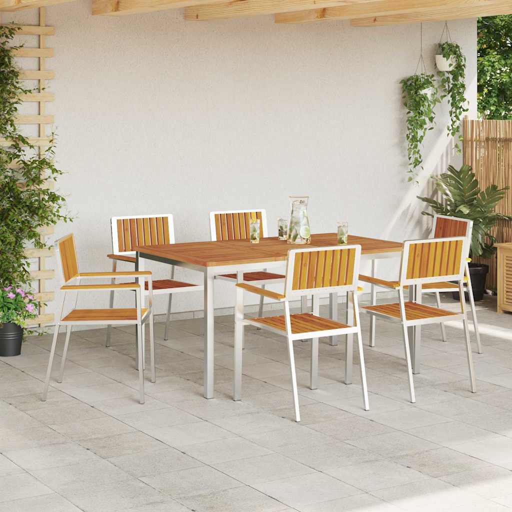 Outdoortisch-Set 7 pcs Massives Akazienholz und Edelstahl