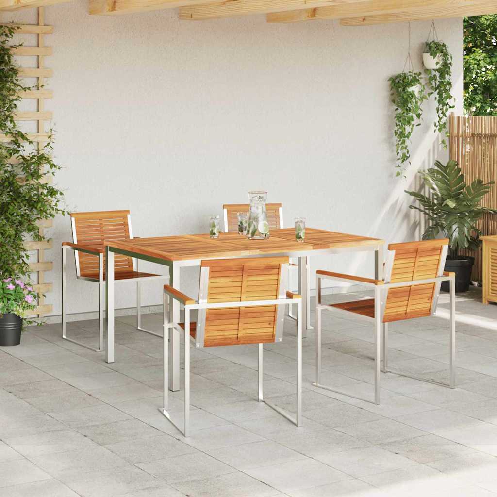 Garten Essgruppe 5 stk. Massives Akazienholz und Edelstahl