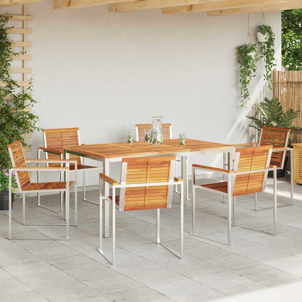 Garten Essgruppe 7 stk. Massives Akazienholz und Edelstahl