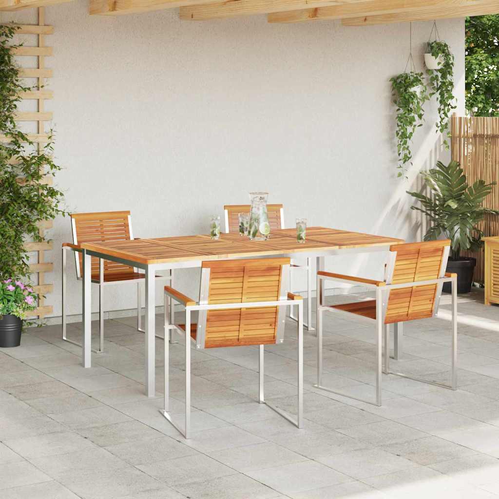 Garten Essgruppe 5 stk. Massives Akazienholz und Edelstahl