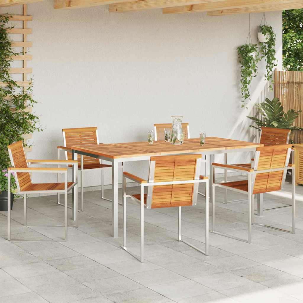 Garten Essgruppe 7 stk. Massives Akazienholz und Edelstahl