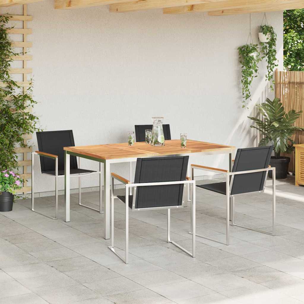 Garten Essgruppe 5 stk. Massives Teakholz und Edelstahl