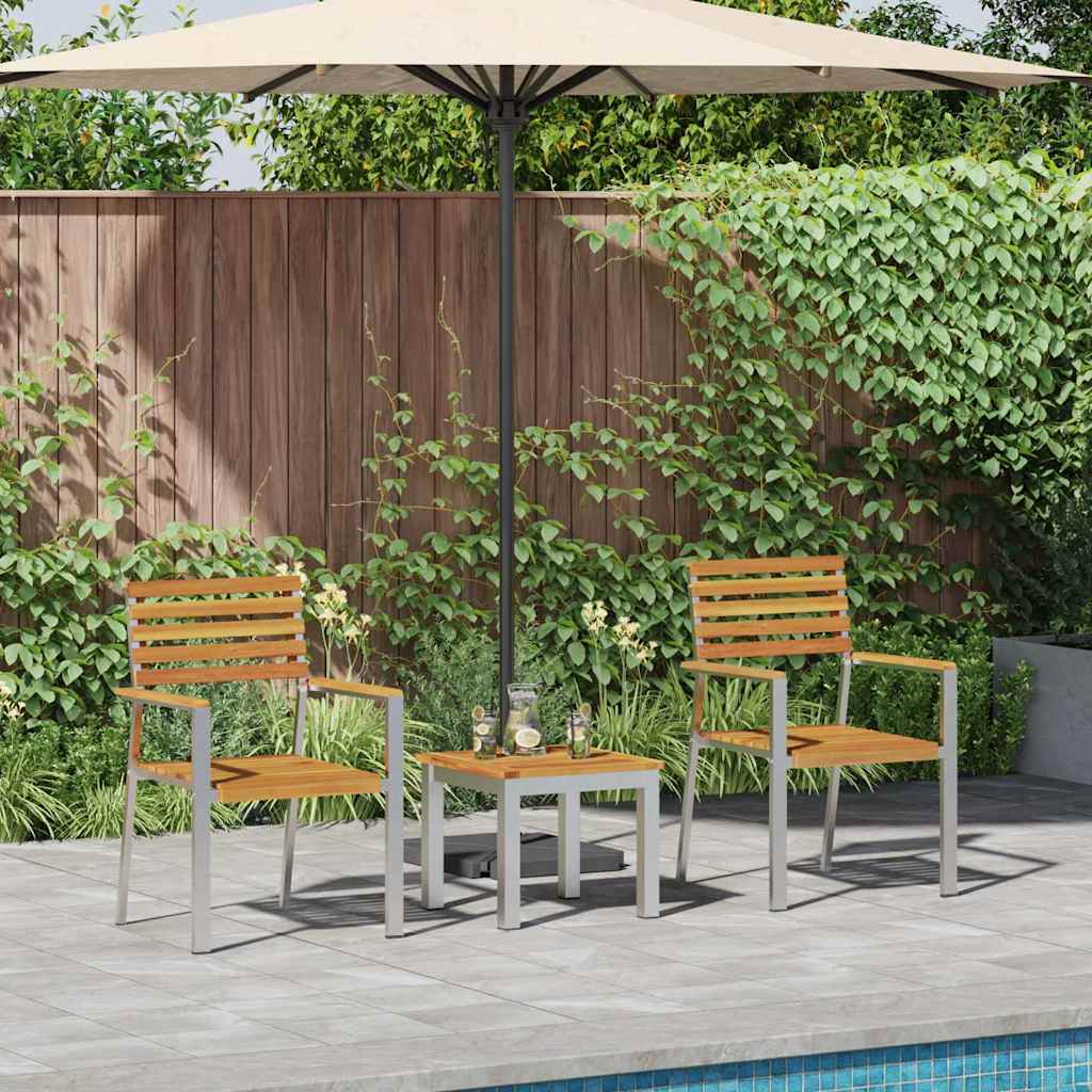 Garten Essgruppe 3 pcs Braun Massives Akazienholz und Edelstahl