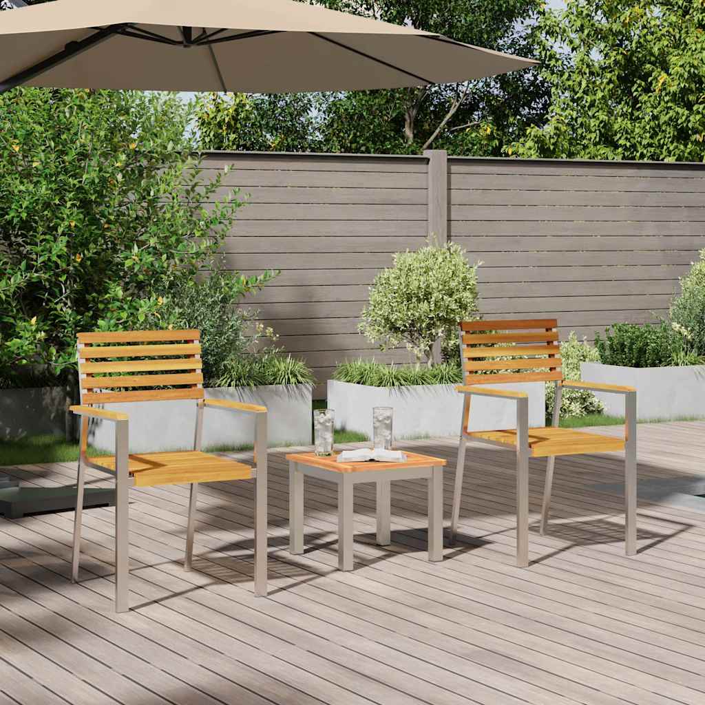 Garten Essgruppe 3 pcs Braun Massives Akazienholz und Edelstahl