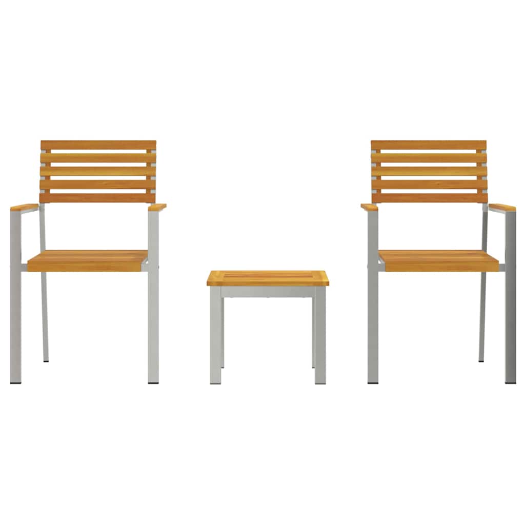 Garten Essgruppe 3 pcs Braun Massives Akazienholz und Edelstahl