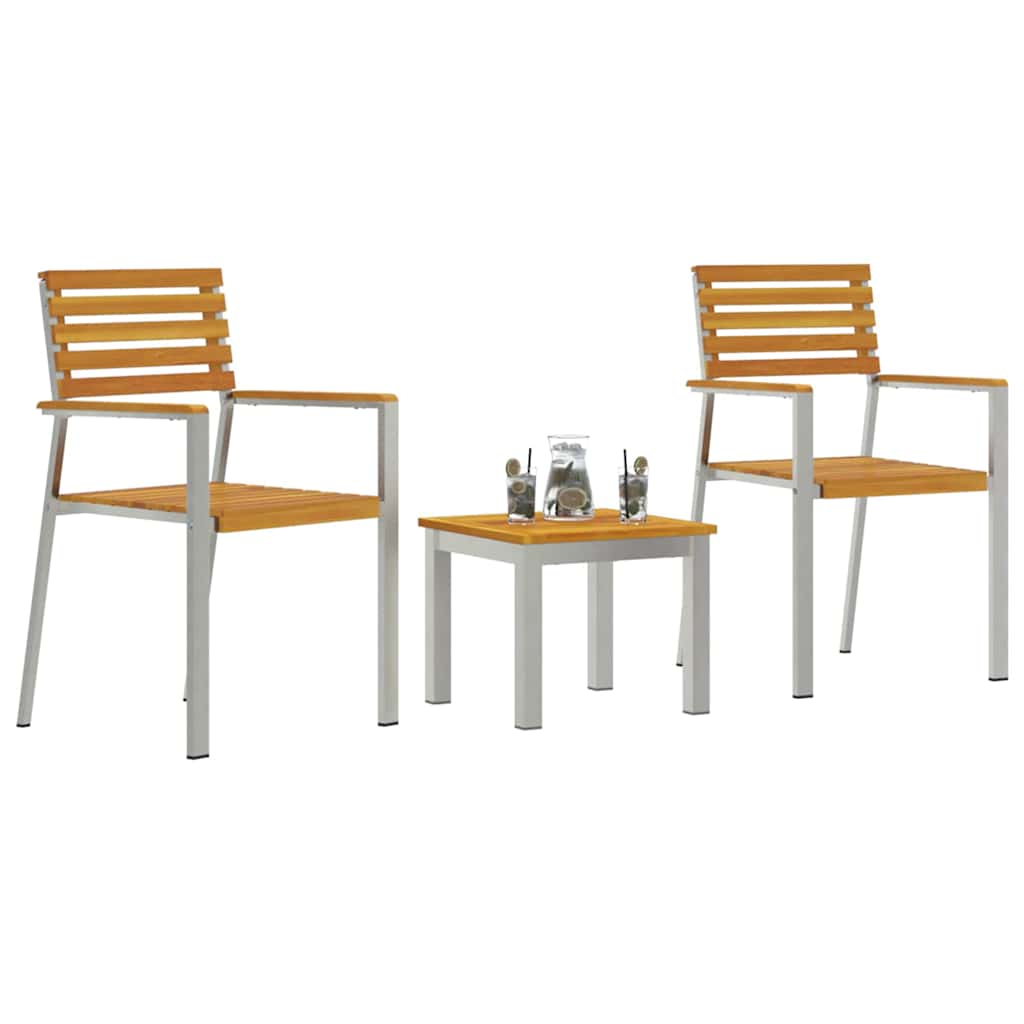 Garten Essgruppe 3 pcs Braun Massives Akazienholz und Edelstahl