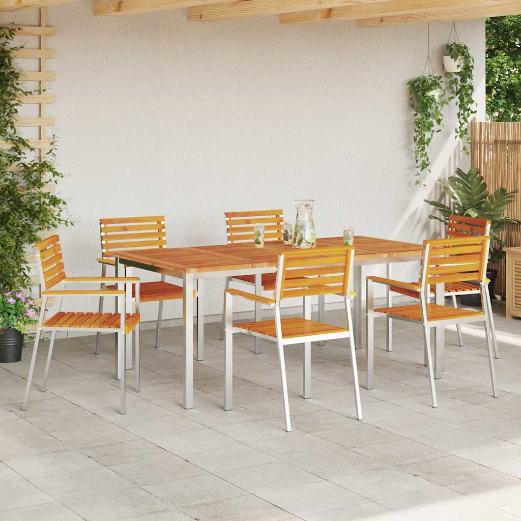 Gartenstuhl 6 stk. Massives Akazienholz und Edelstahl