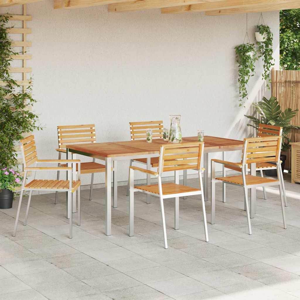 Gartenstuhl 6 pcs Massives Teakholz und Edelstahl