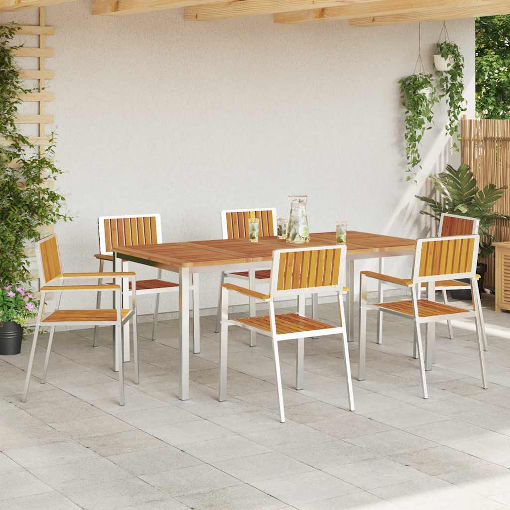 Gartenstuhl 6 stk. Massives Akazienholz und Edelstahl