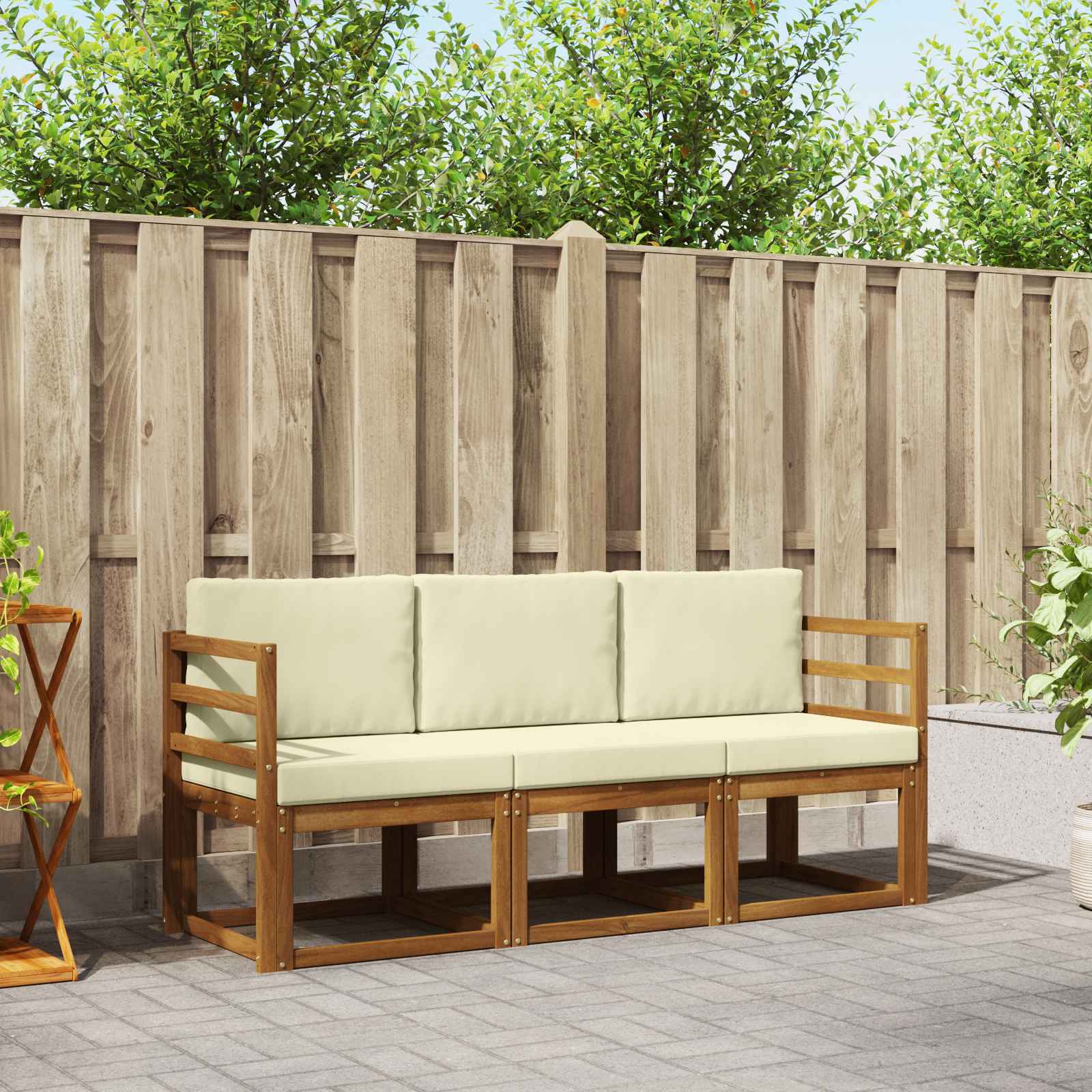 Outdoor-Sofagarnitur 3 stk. Natur und Creme