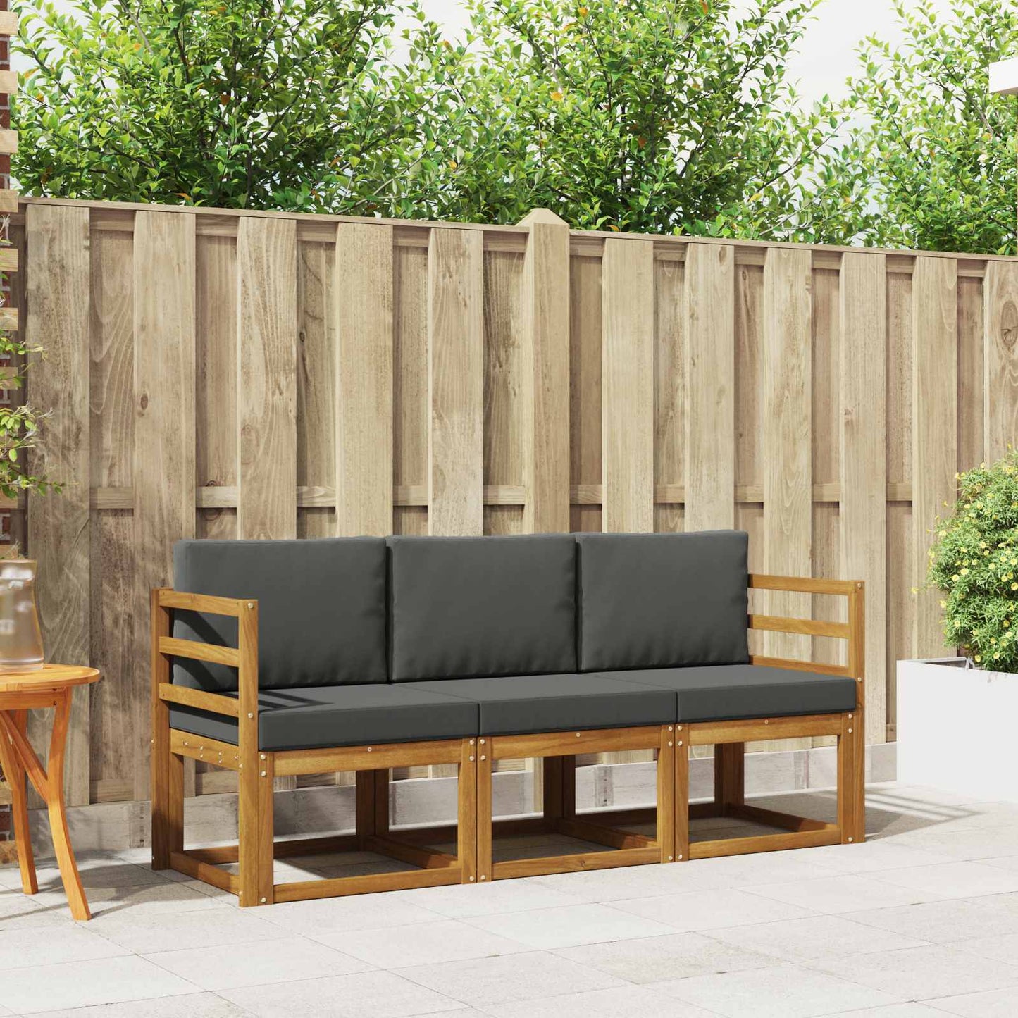 Outdoor-Sofagarnitur mit Kissen 3 pcs Natur und Anthrazit