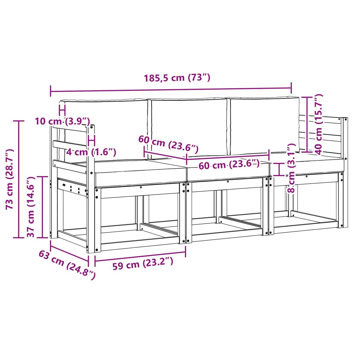 Outdoor-Sofagarnitur 3 stk. Natur und Anthrazit