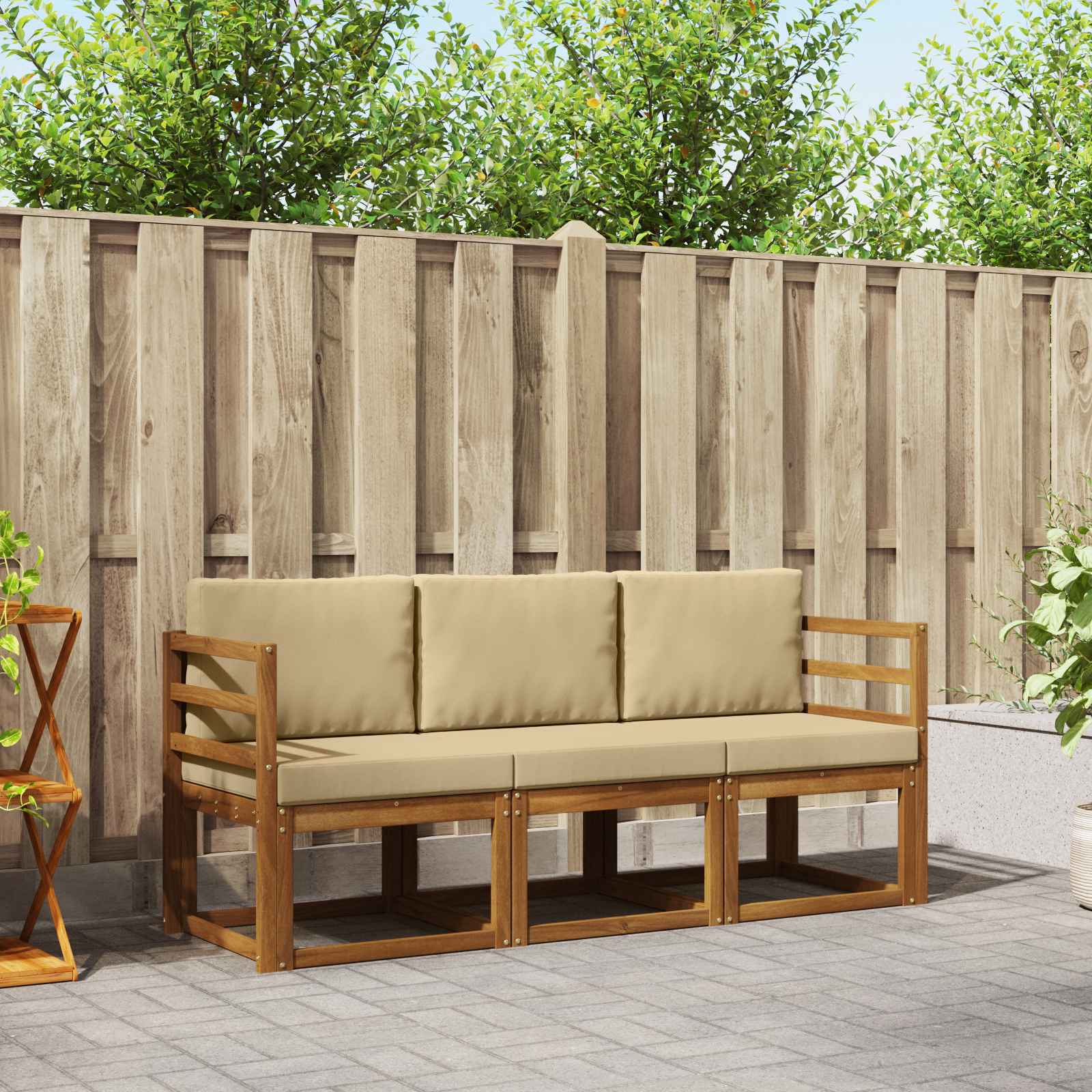 Outdoor-Sofagarnitur 3 stk. Natur und Beige