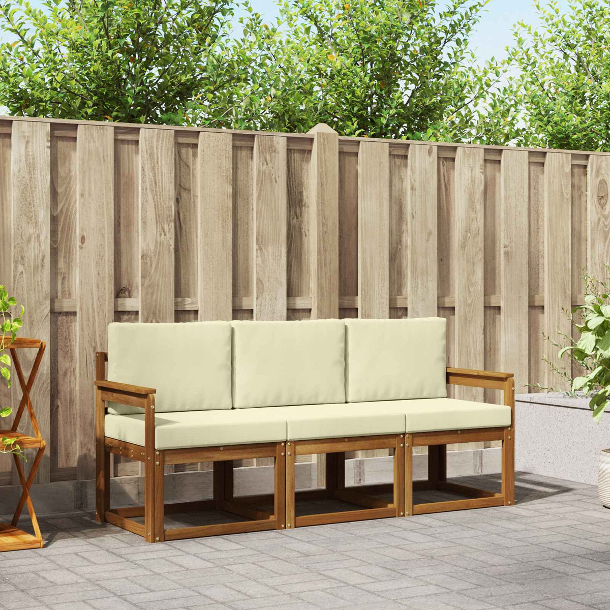 Outdoor-Sofagarnitur 3 stk. Natur und Creme