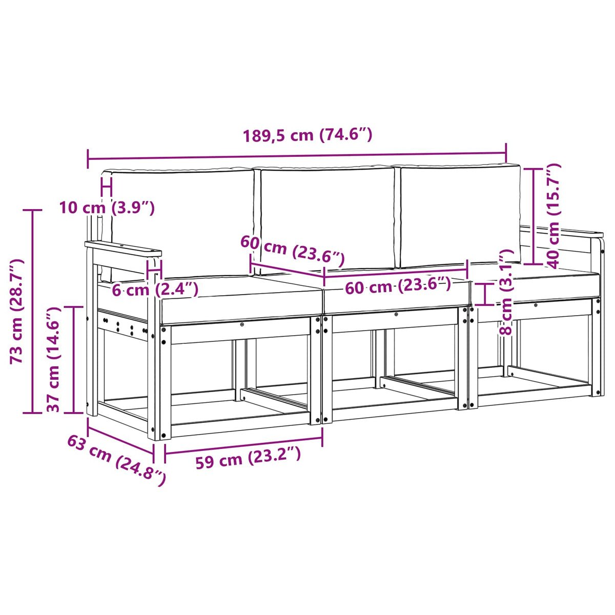 Outdoor-Sofagarnitur 3 stk. Natur und Anthrazit
