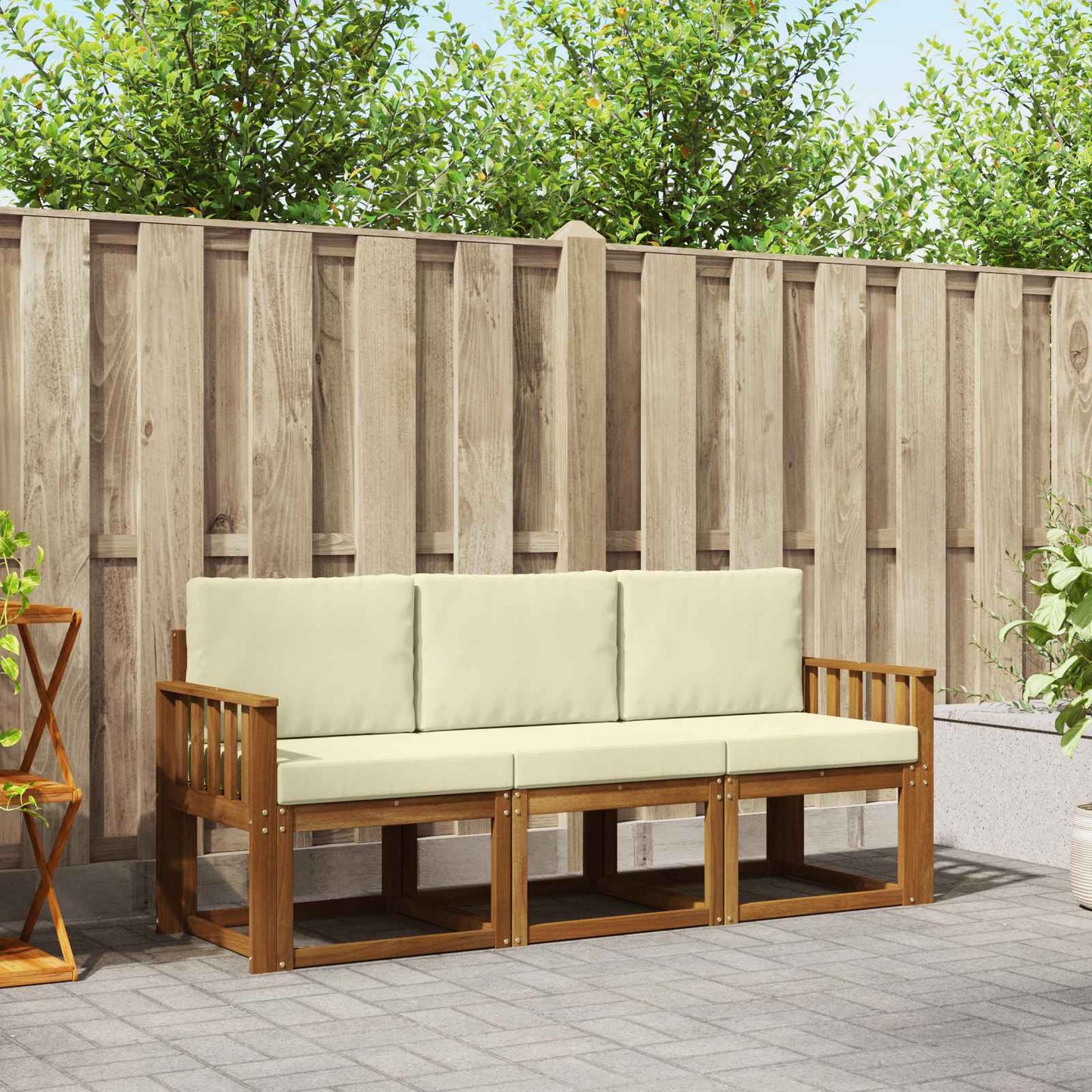 Outdoor-Sofagarnitur 3 stk. Natur und Creme