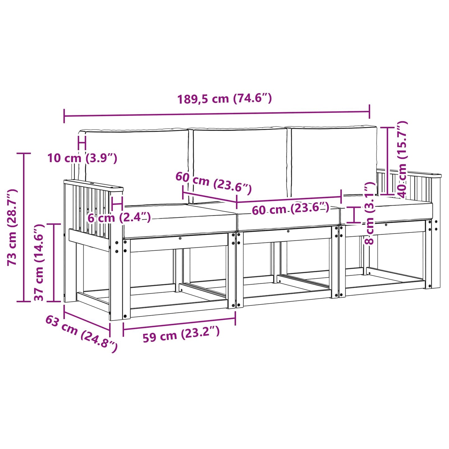 Outdoor-Sofagarnitur 3 stk. Natur und Creme