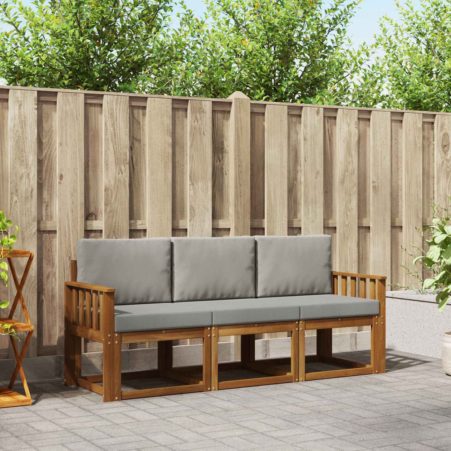 Outdoor-Sofagarnitur mit Kissen 3 pcs Natürlich und Hellgrau