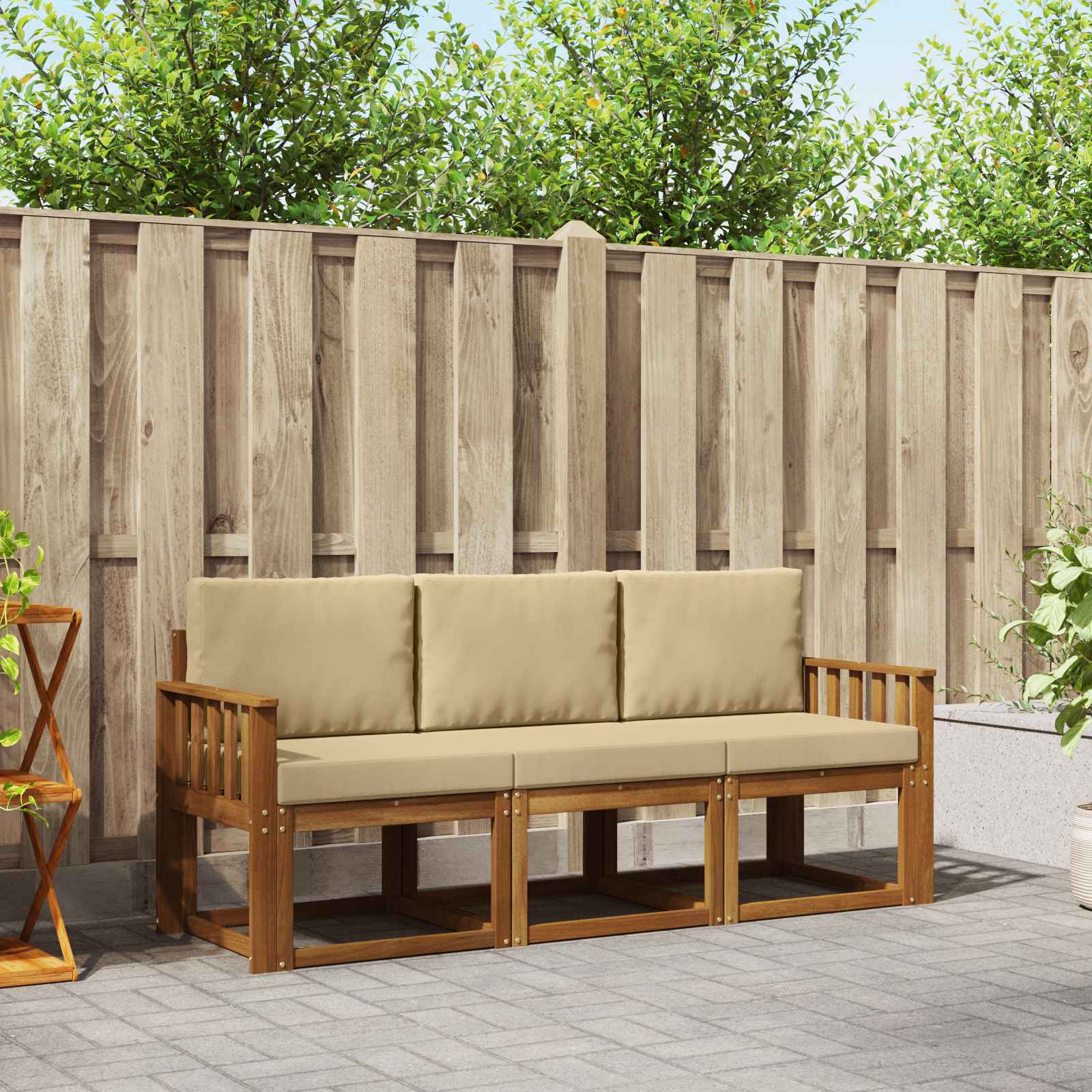 Outdoor-Sofagarnitur 3 stk. Natur und Beige