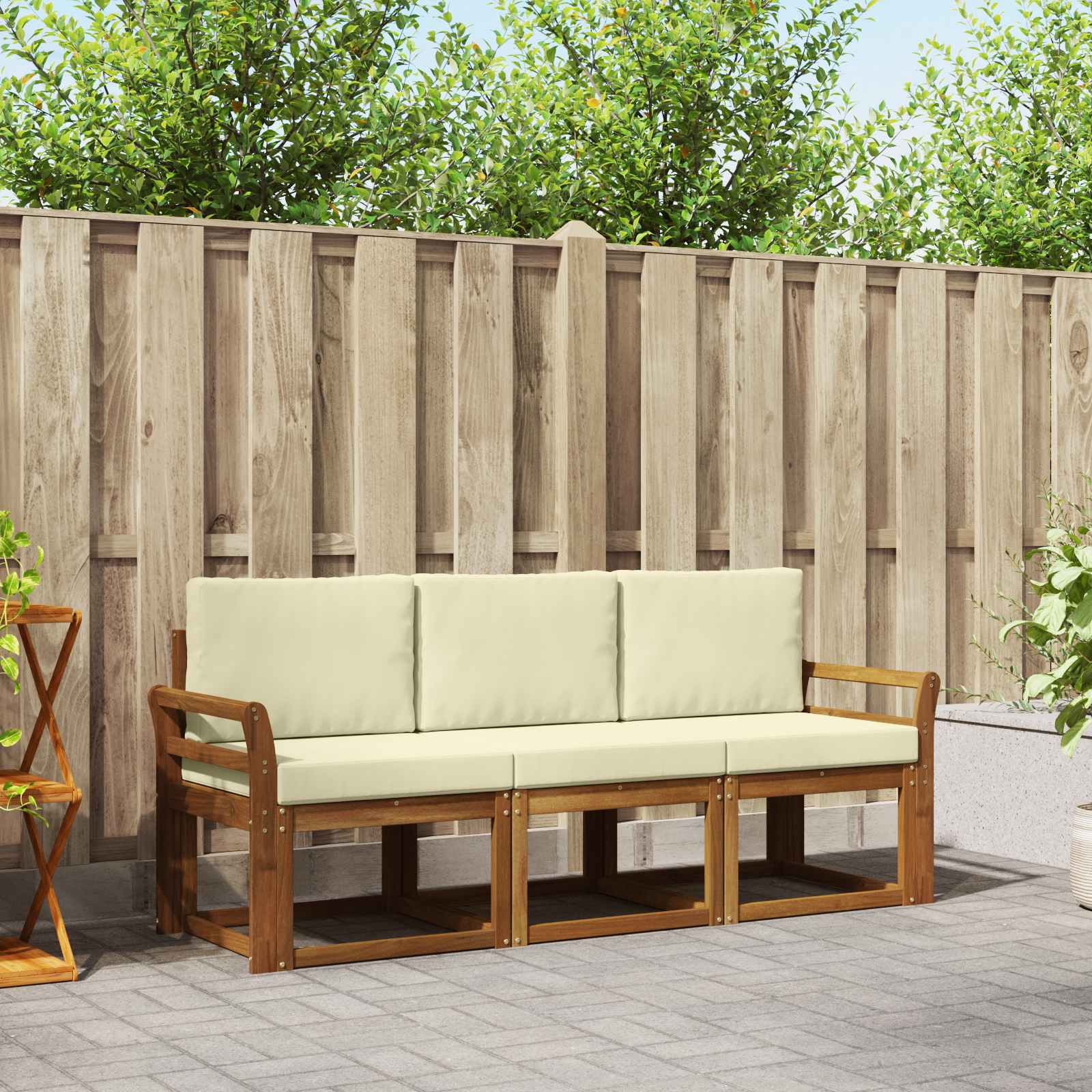 Outdoor-Sofagarnitur mit Kissen 3 pcs Natur und Creme