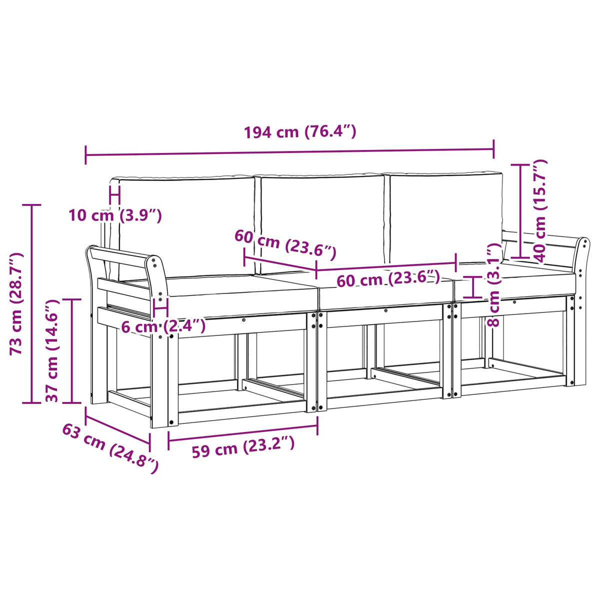 Outdoor-Sofagarnitur 3 stk. Natur und Anthrazit