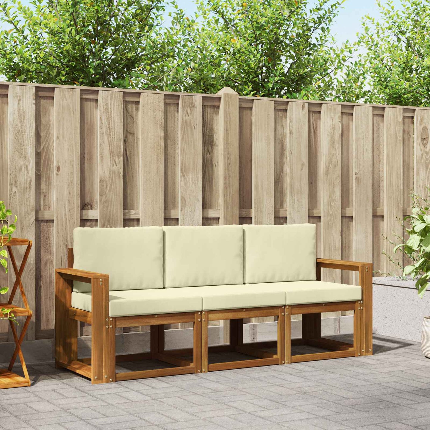 Outdoor-Sofagarnitur mit Kissen 3 pcs Natur und Creme