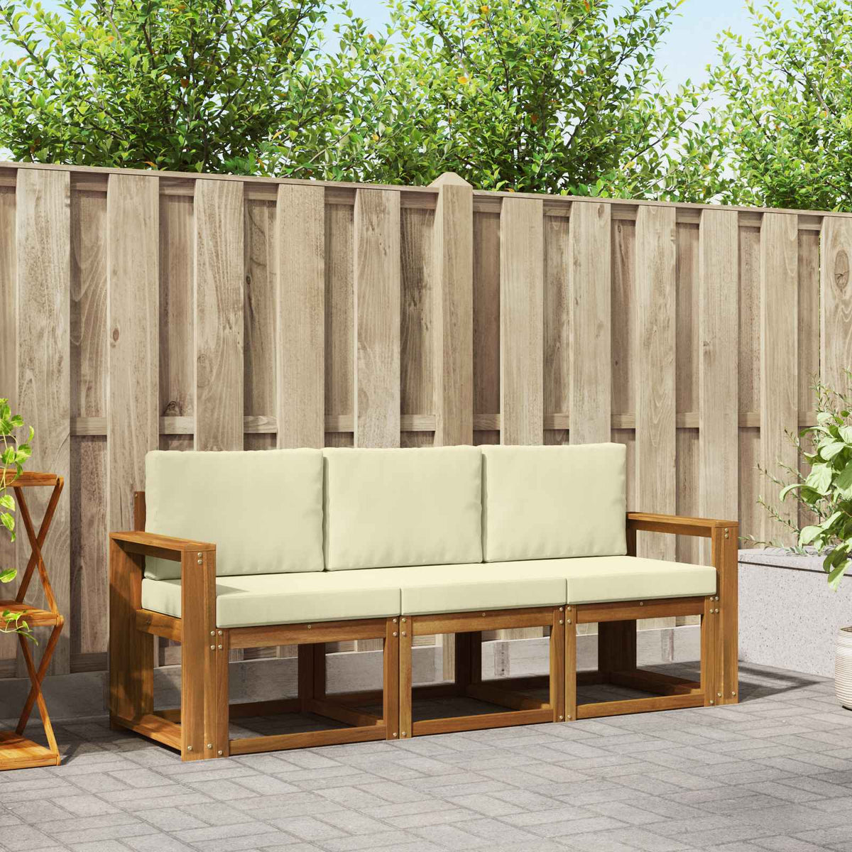 Outdoor-Sofagarnitur 3 stk. Natur und Creme