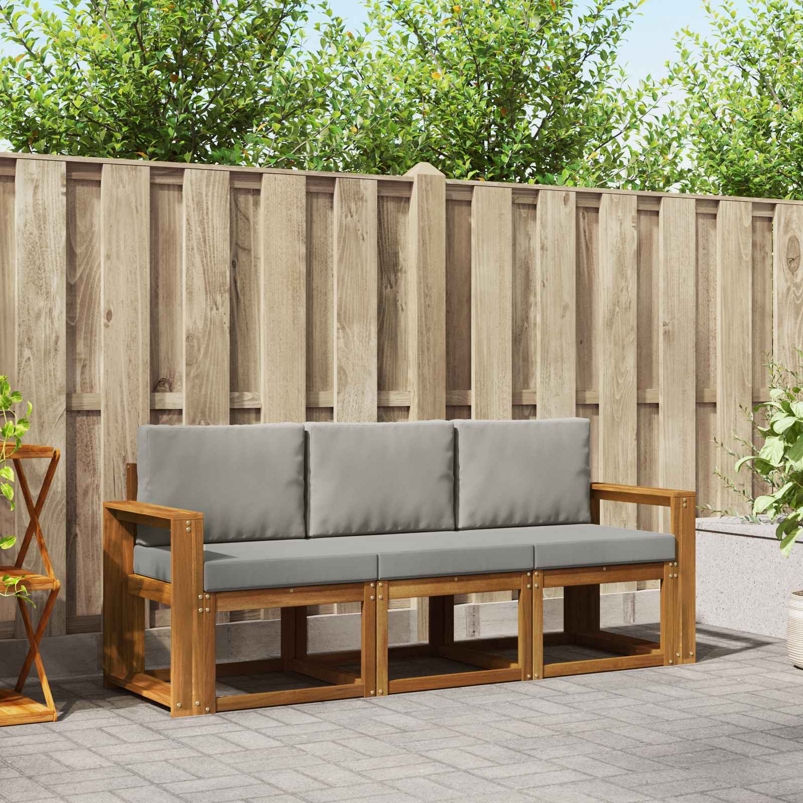 Outdoor-Sofagarnitur mit Kissen 3 pcs Natürlich und Hellgrau