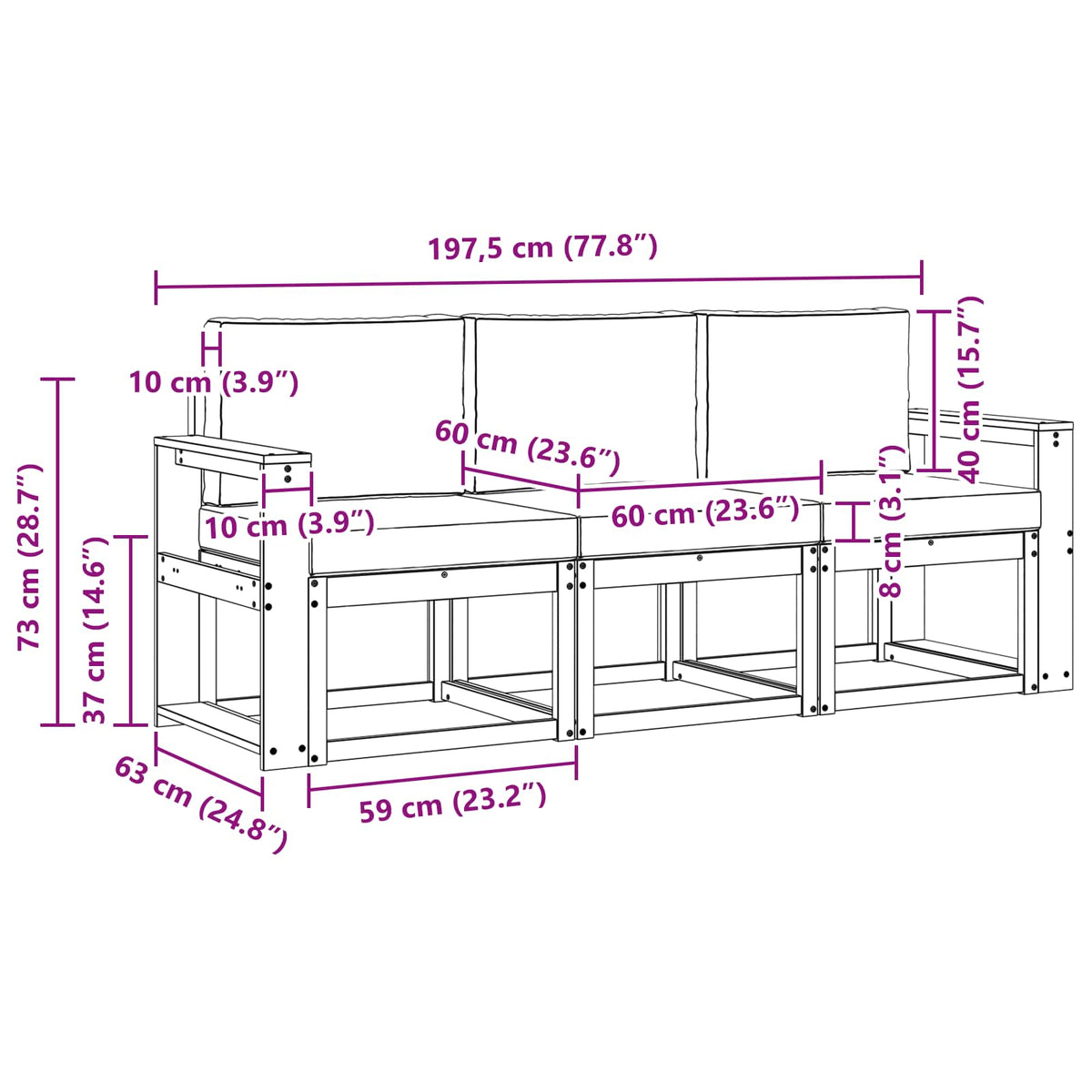 Outdoor-Sofagarnitur 3 stk. Natur und Anthrazit