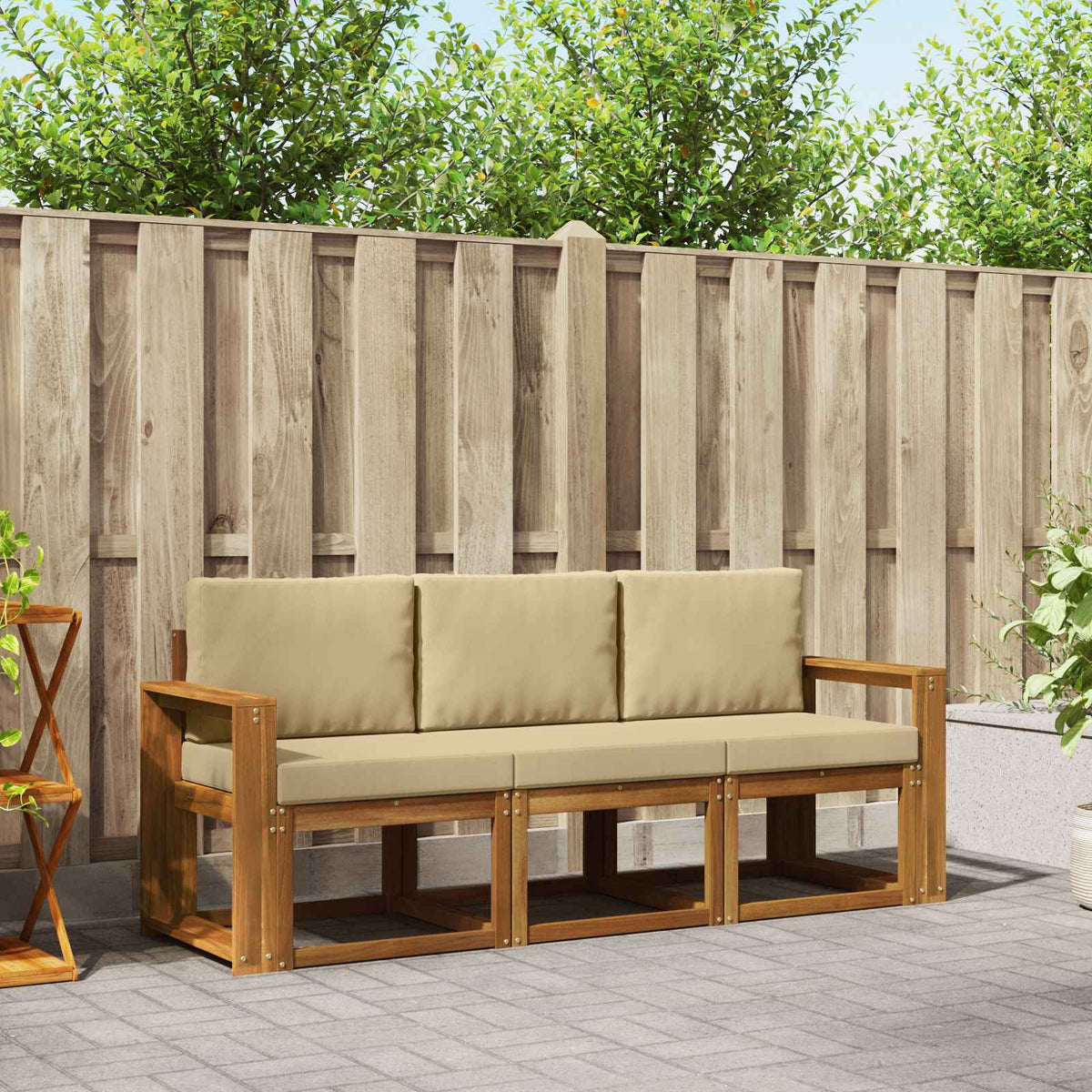 Outdoor-Sofagarnitur 3 stk. Natur und Beige