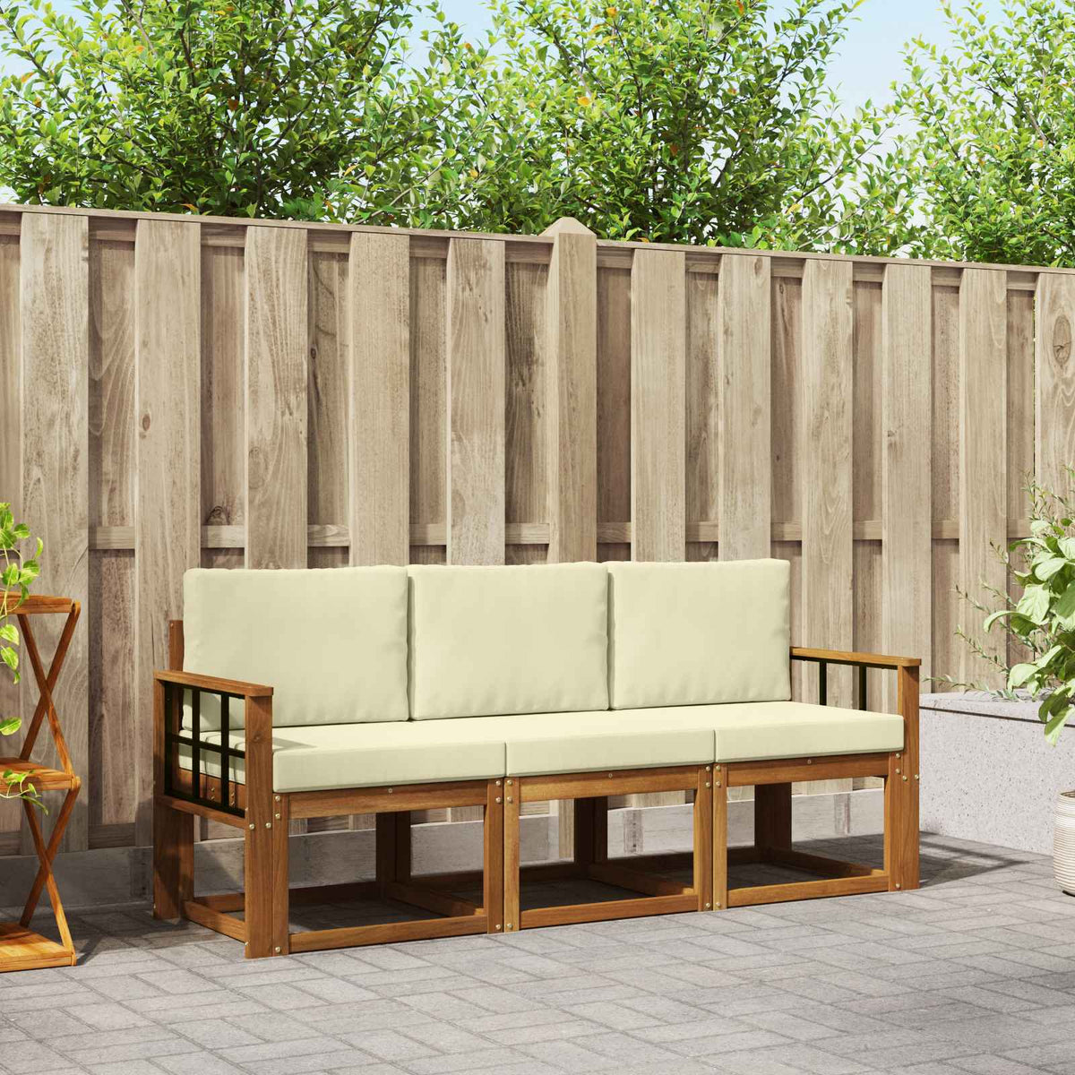 Outdoor-Sofagarnitur 3 stk. Natur und Creme