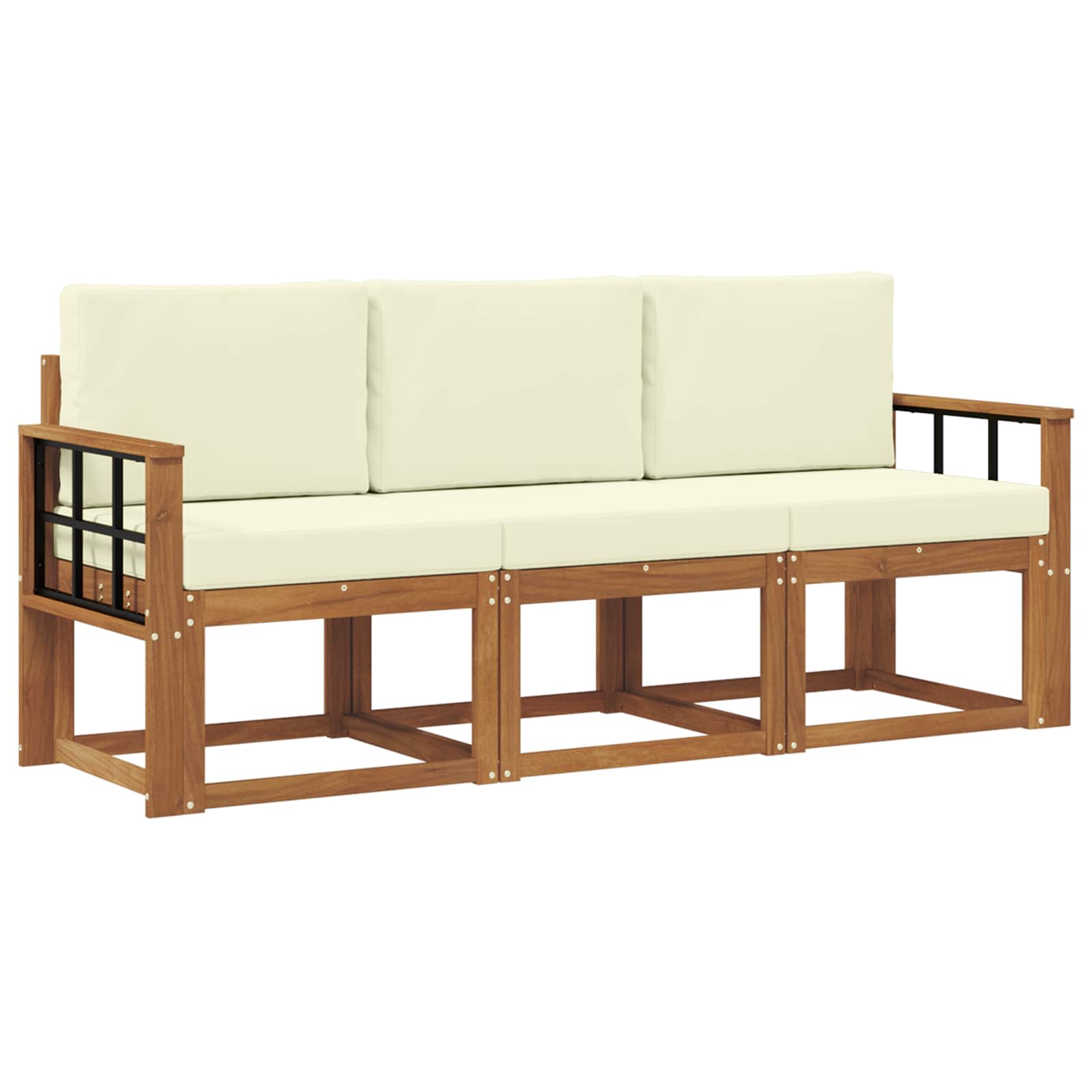Outdoor-Sofagarnitur mit Kissen 3 pcs Natur und Creme