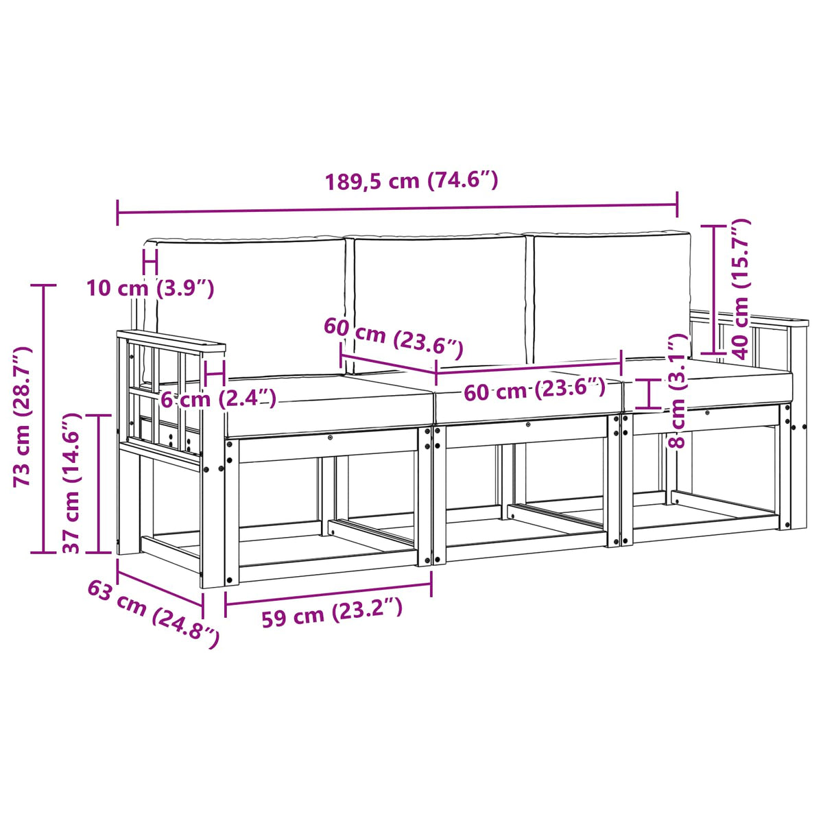 Outdoor-Sofagarnitur 3 stk. Natur und Creme