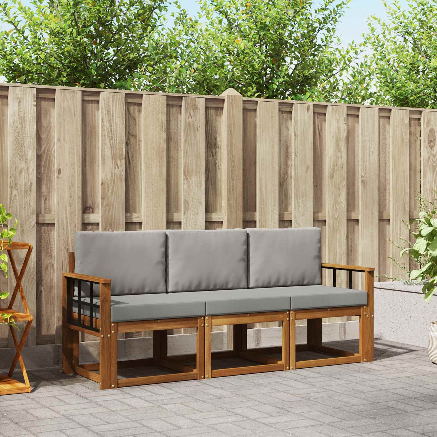 Outdoor-Sofagarnitur mit Kissen 3 pcs Natürlich und Hellgrau