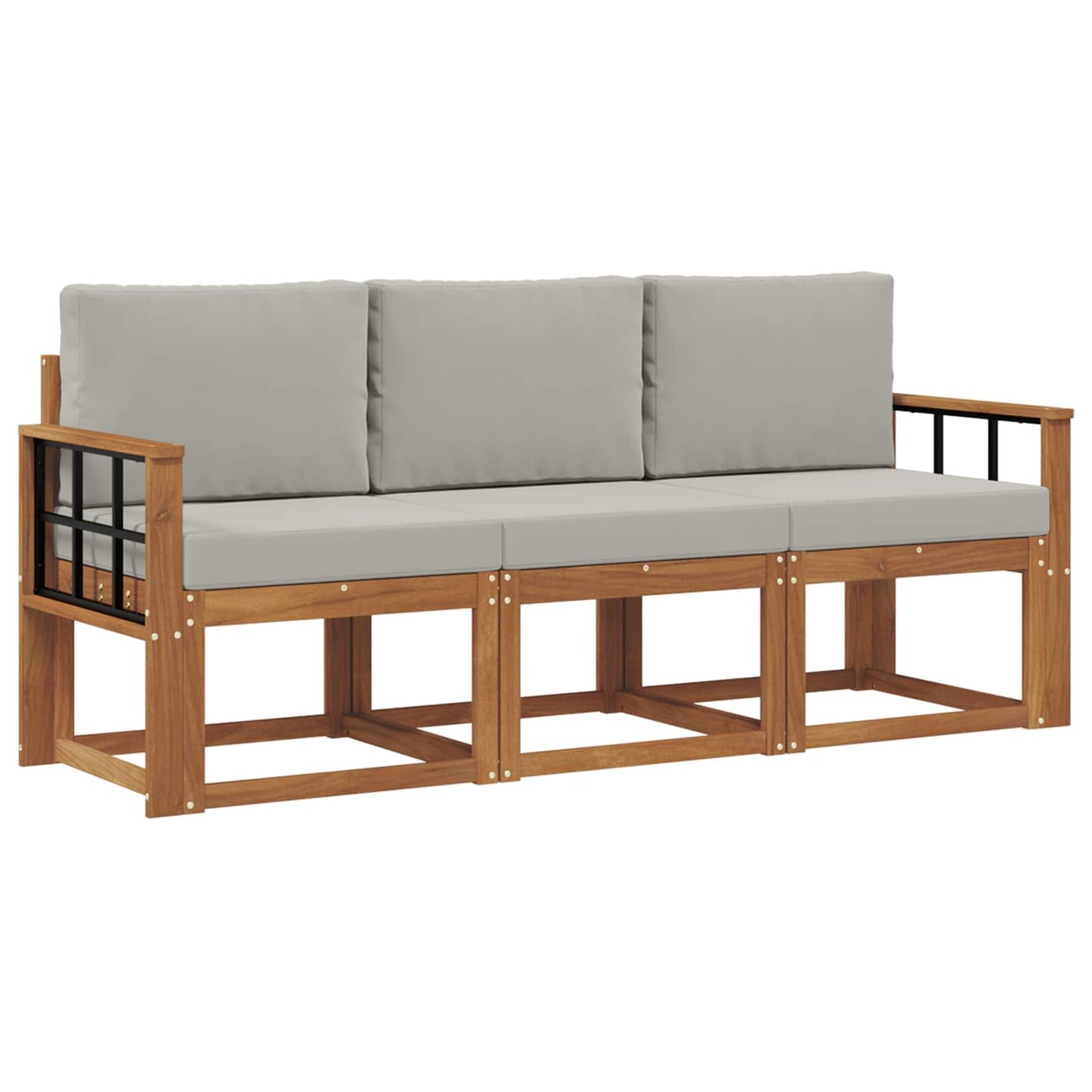 Outdoor-Sofagarnitur mit Kissen 3 pcs Natürlich und Hellgrau