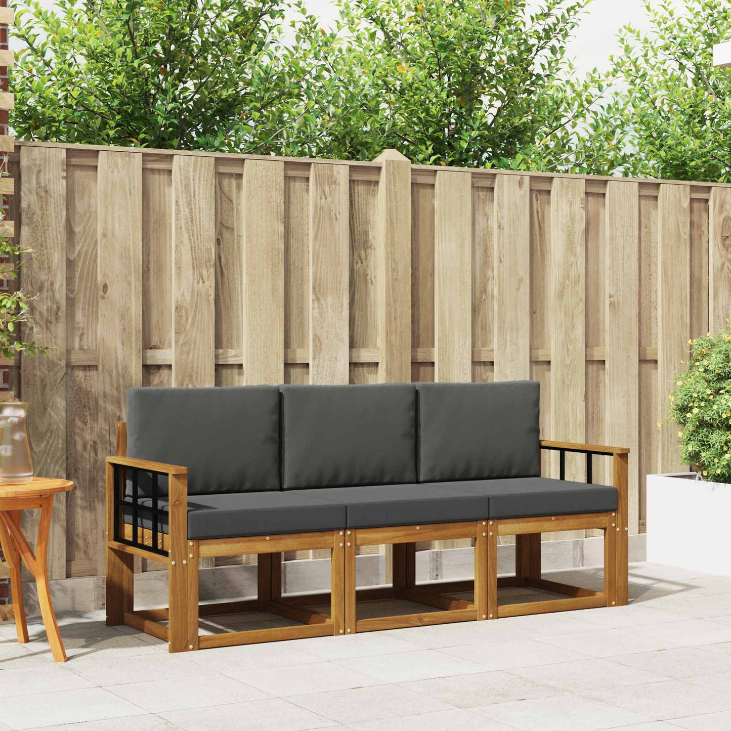 Outdoor-Sofagarnitur mit Kissen 3 pcs Natur und Anthrazit