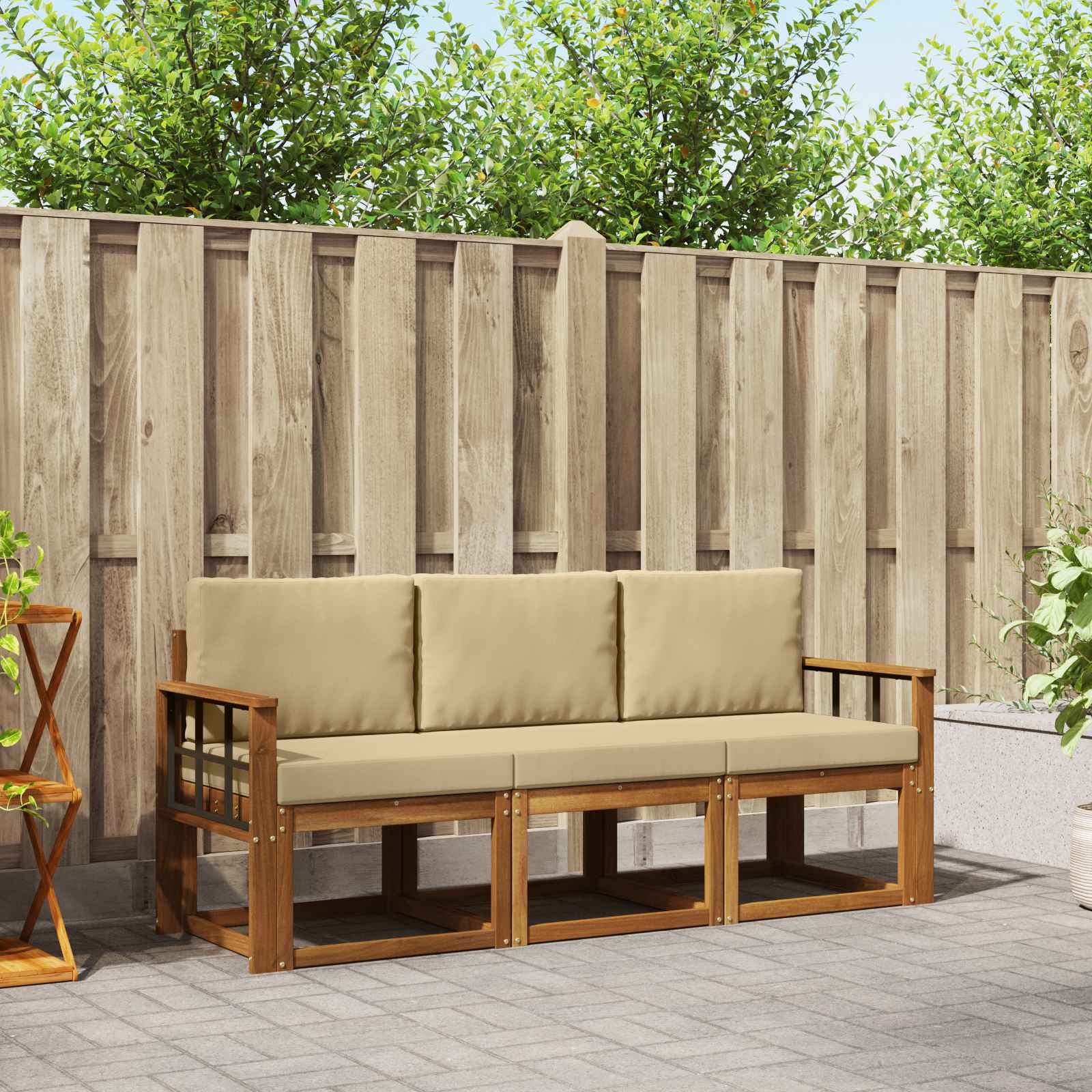 Outdoor-Sofagarnitur mit Kissen 3 pcs Natur und Beige