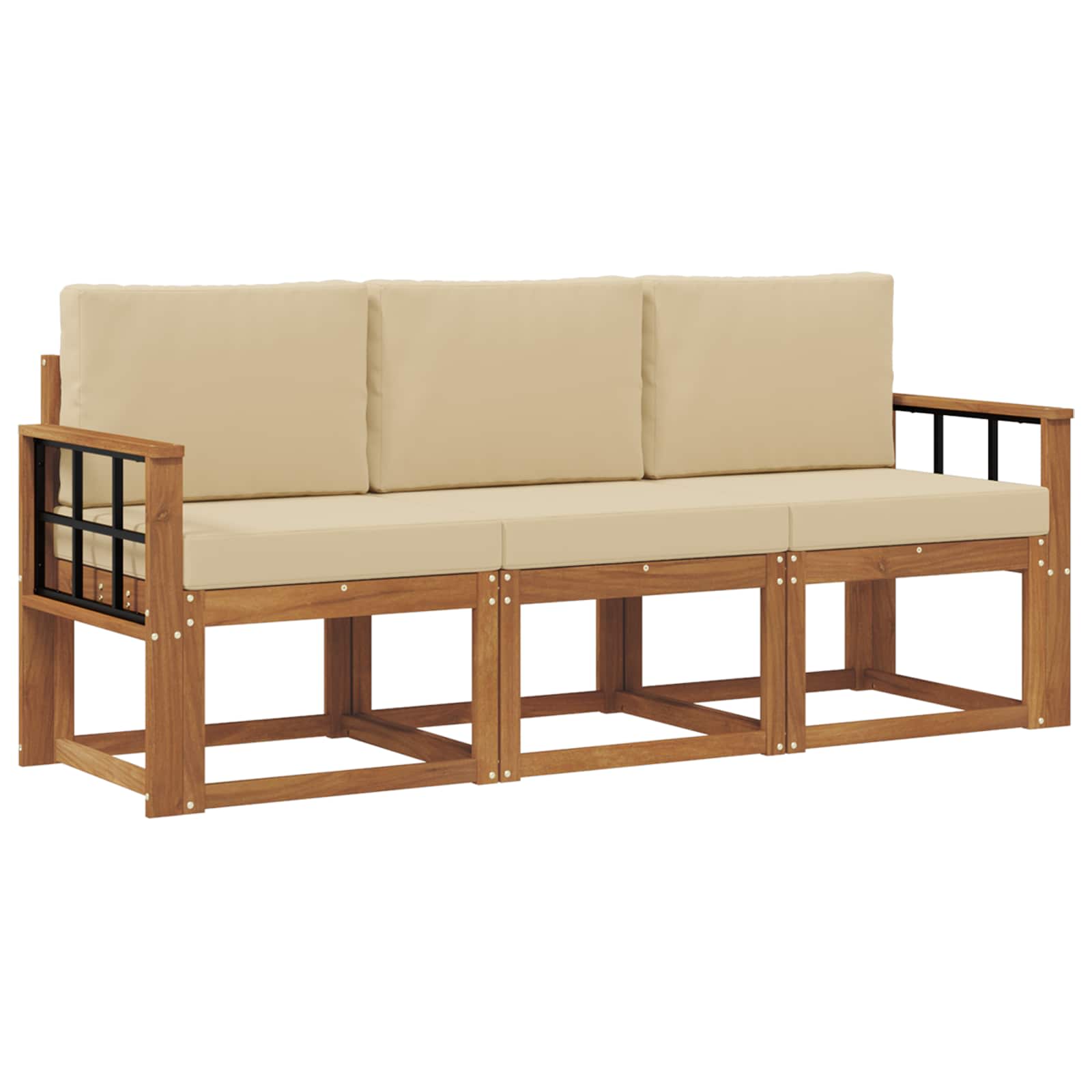 Outdoor-Sofagarnitur mit Kissen 3 pcs Natur und Beige