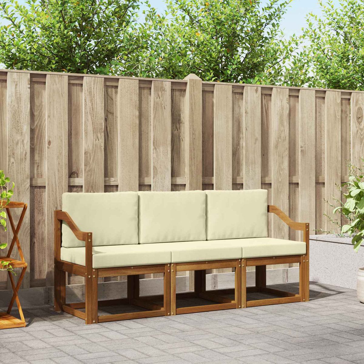 Outdoor-Sofagarnitur 3 stk. Natur und Creme